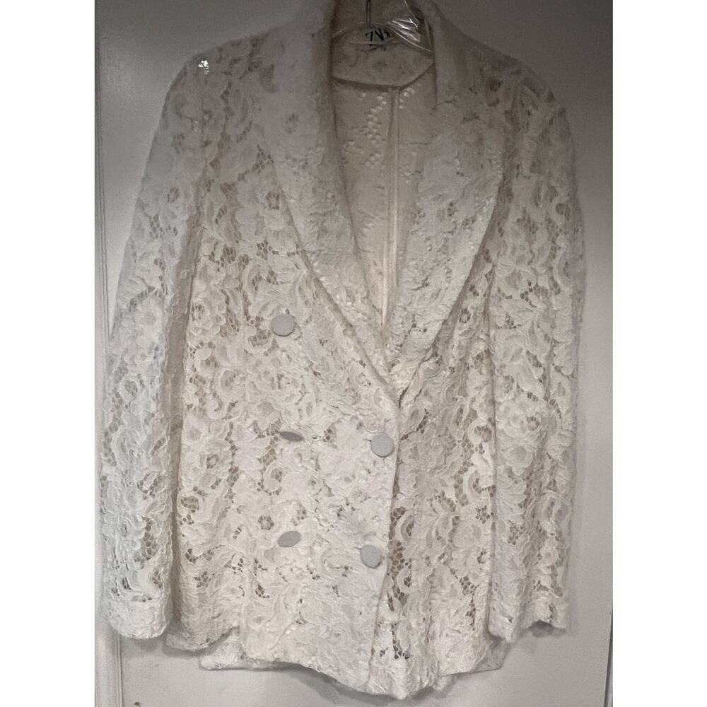 Zara White Textured Jacquard Floral Long Sleeve Button Down Shirt Blouse Top M - Picture 1 of 10